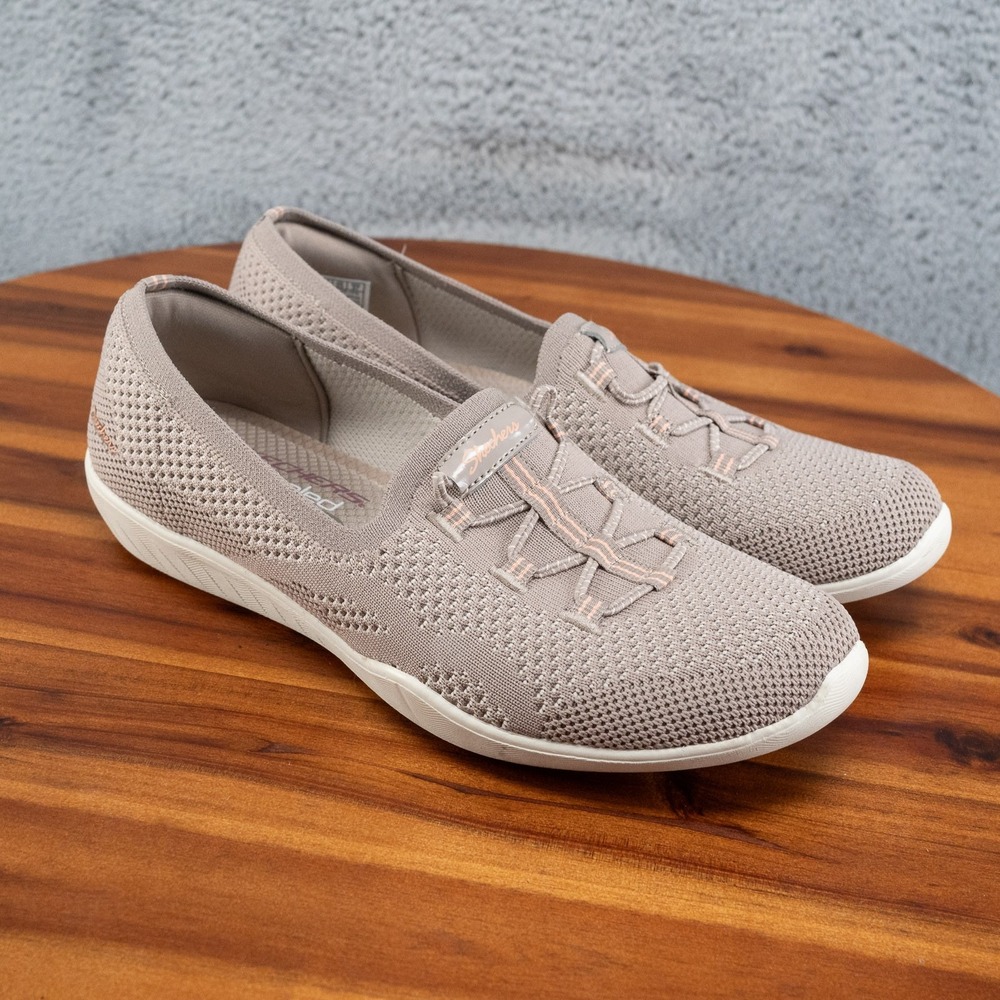 Skechers Womens Newbury Slip On Sneaker Taupe Pink Accents 8